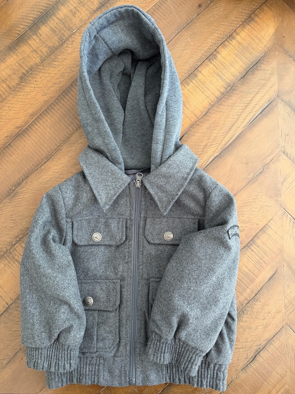 Kids Hooded Wool-Blend Jacket - Gray